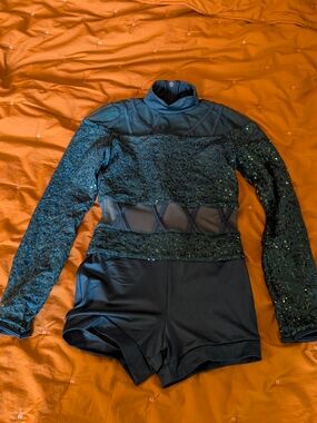 Weissman Teal Sequin Lace Long-Sleeve Romper